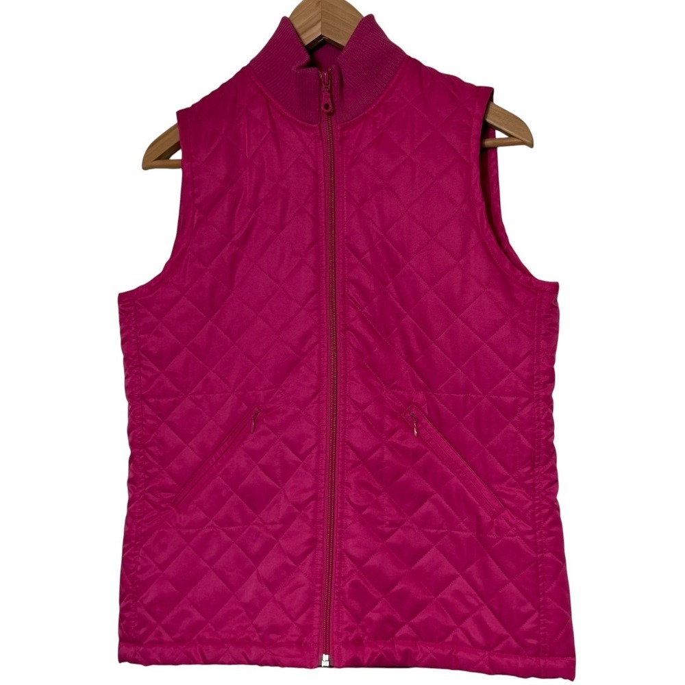 Lilly Pulitzer Pink Quilted Vest Full Zip Mock Neck Pockets Magenta Womens M